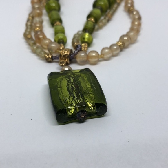 𝅺Vintage multi strand beaded art glass necklace pendant statement look. - Picture 5 of 5